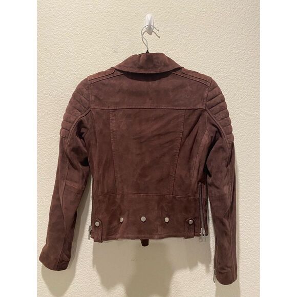 All Saints Purple Huxley Leather Biker Jacket - Picture 10 of 11